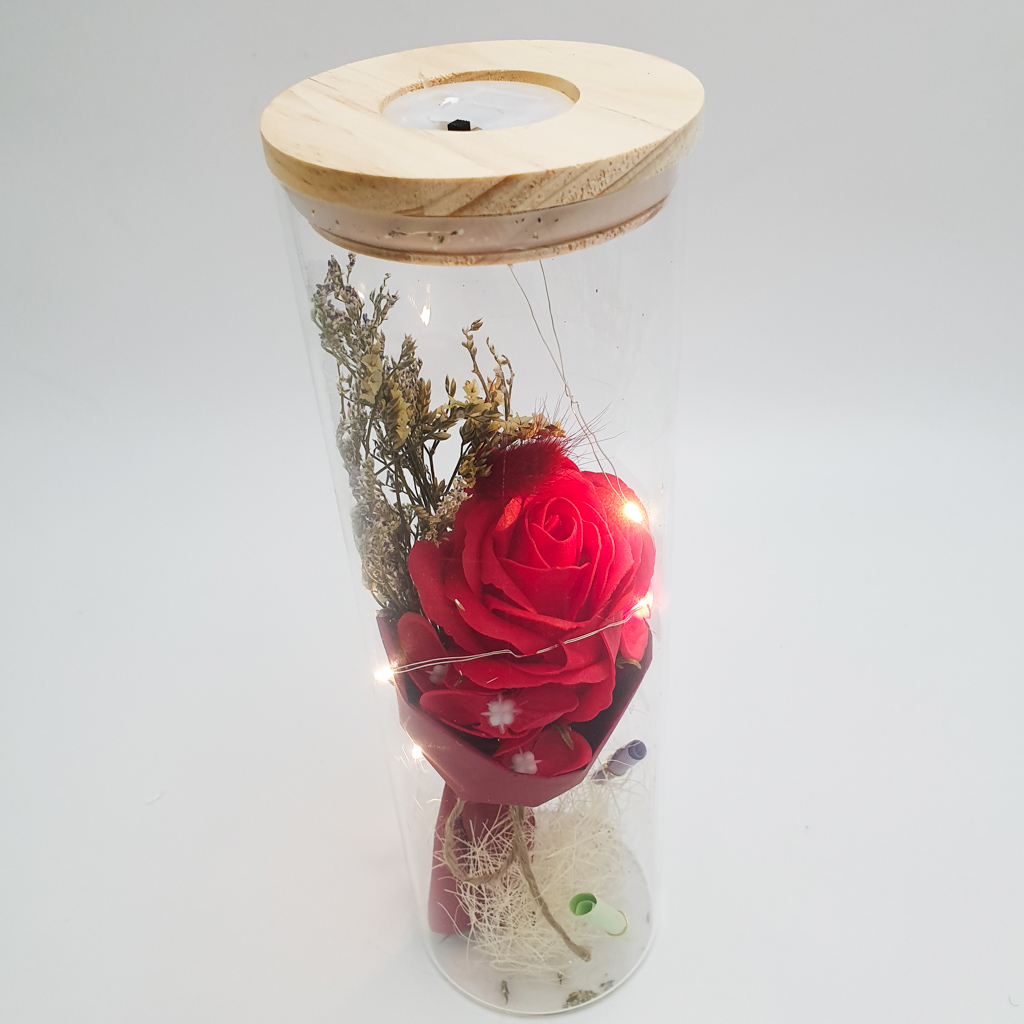 Троянди в колбі з LED підсвічуванням UKC романтичний подарунок нічник 23 см Червоний