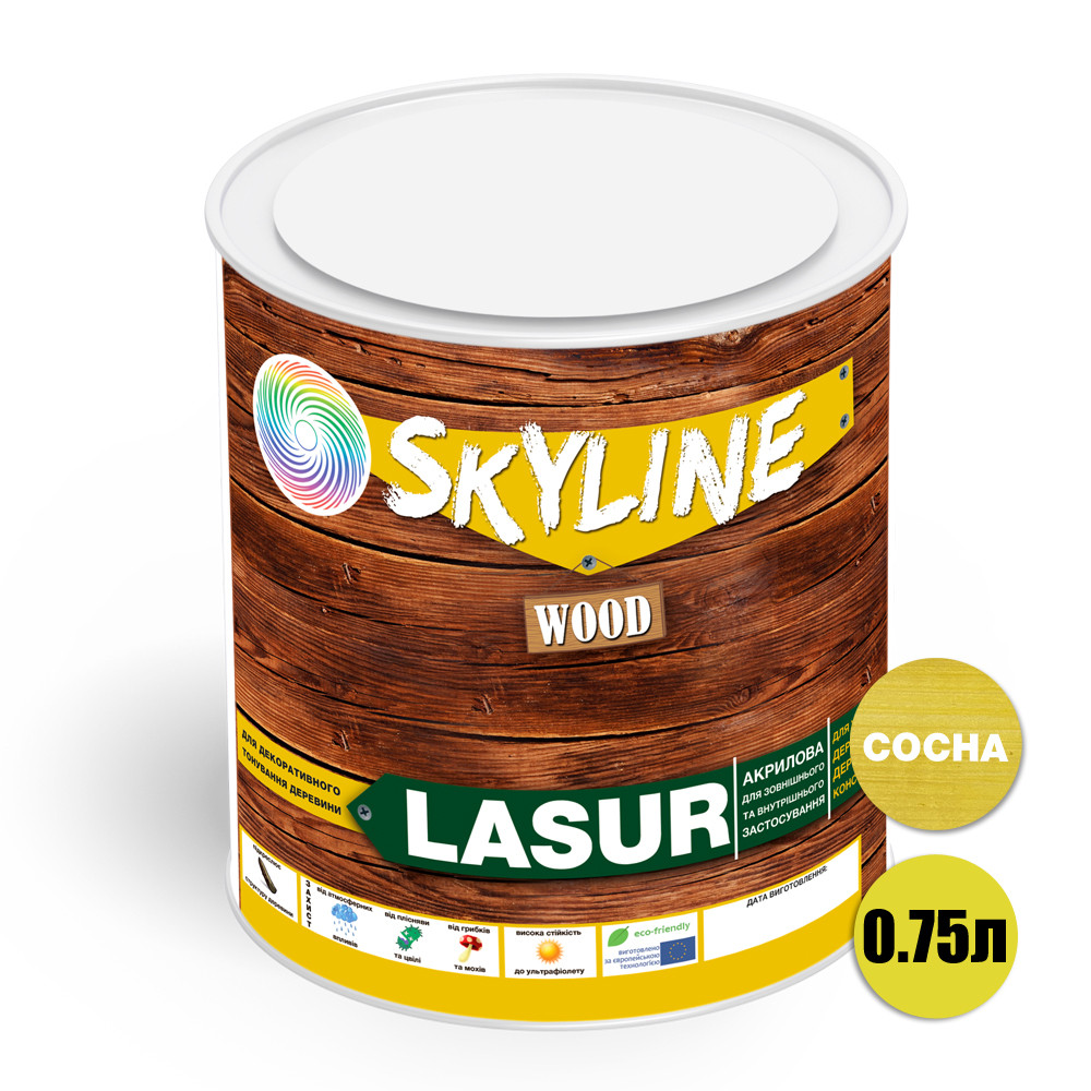 Лазурь декоративно-защитная для обработки дерева SkyLine LASUR Wood Сосна 750 мл