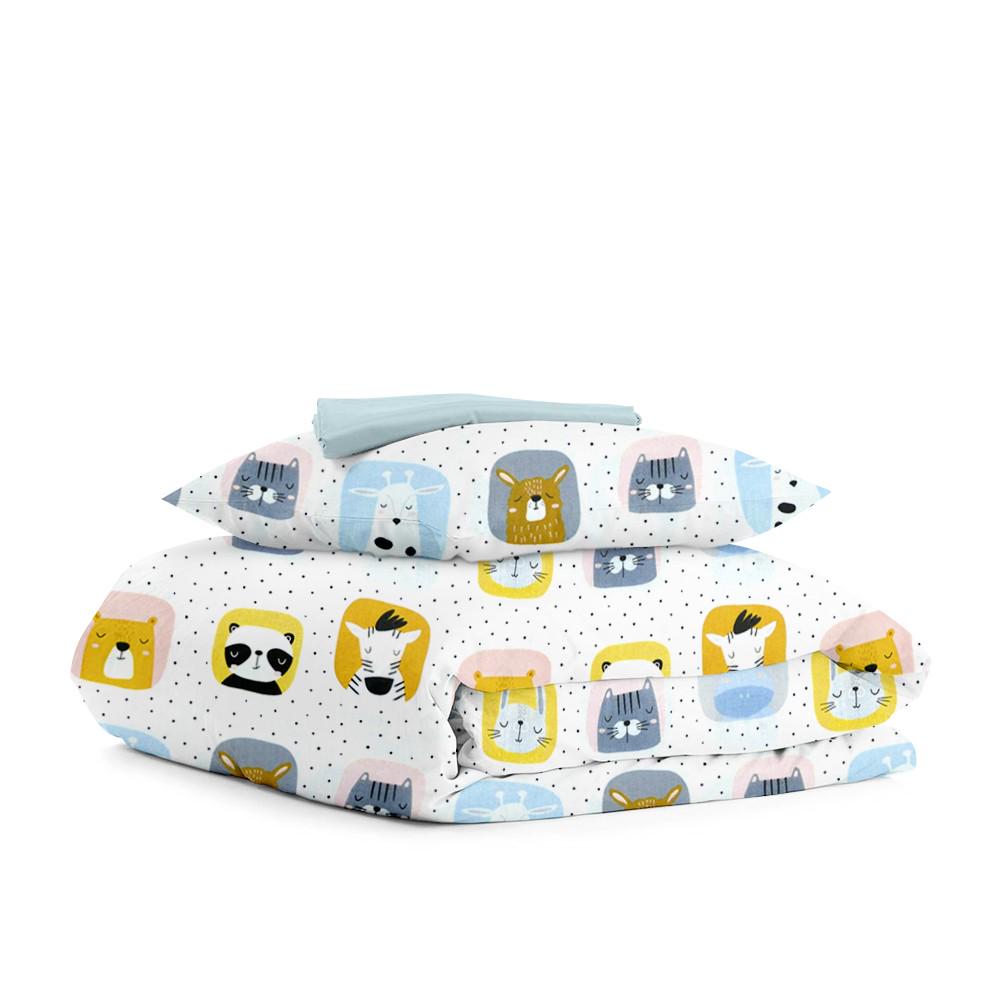 Підліткова постіль з простирадлом на гумці LIGHT BLUE ANIMALS COSAS Білий 155х215 см