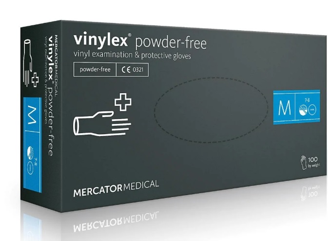 Рукавички вінілові неопудрені Mercator Medical VINYLEX PF M 100 штук Білі (MAS40131)