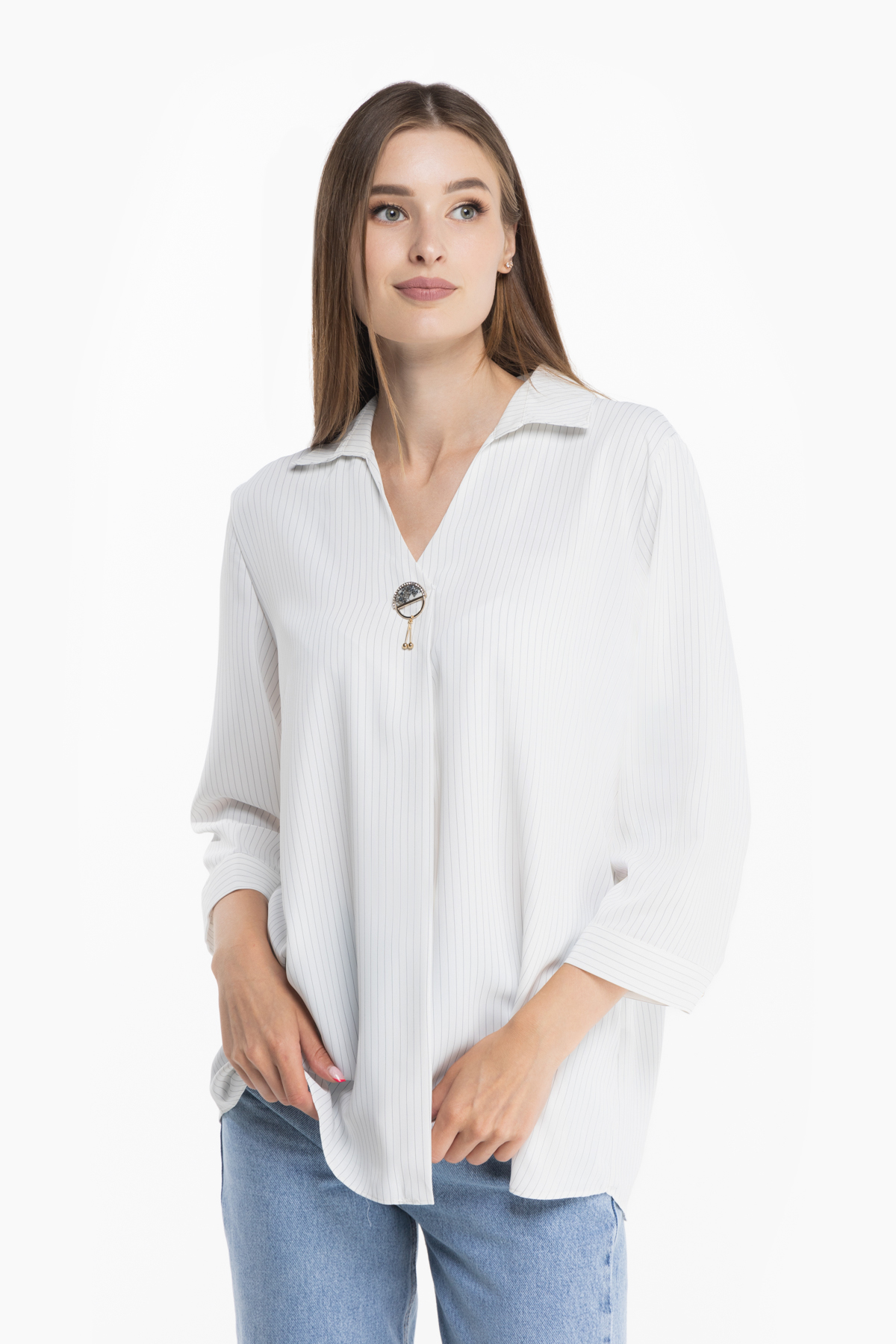 Блуза з візерунком жіноча Esay 9358-1EB 48 Молочний (2000989878308)