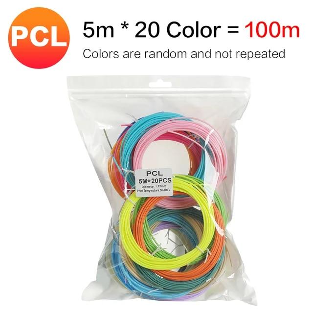 Пластик PCL для 3D ручки низкотемпературный 20 цветов по 5 м