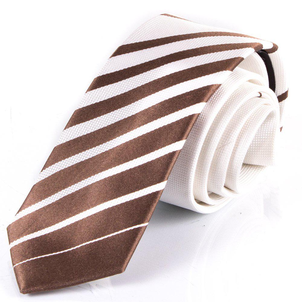 Узкий шелковый бело-коричневый галстук Schonau - 38