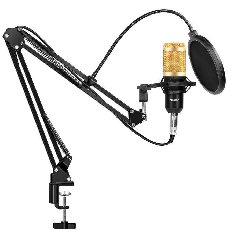 Студийный микрофон Music D.J. M800U со стойкой и ветрозащитой Black/Gold (200734)