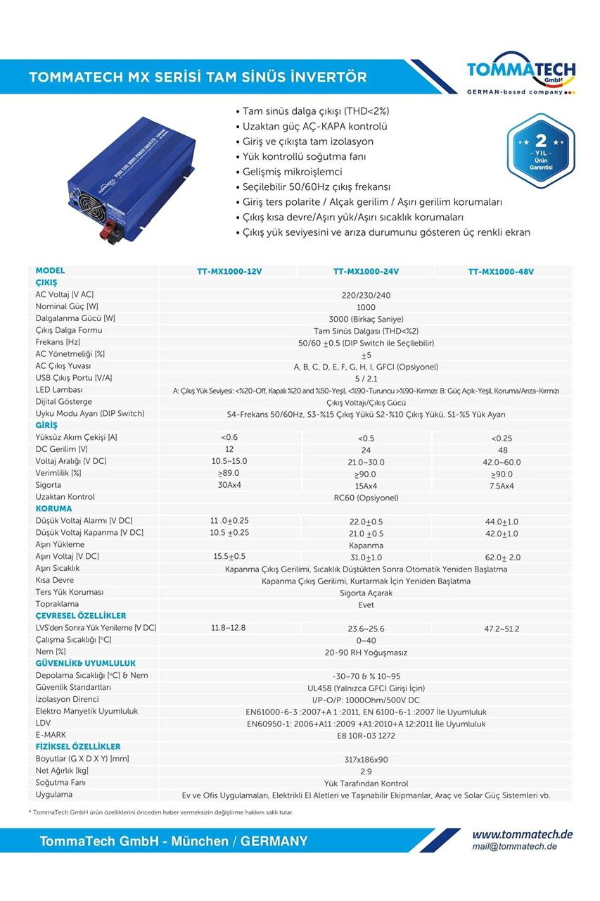 Инвертор Tommatech UT 2000Вт пиковая - 1000вт номинал чистый синус (для котла, холодильника) (1756375674)