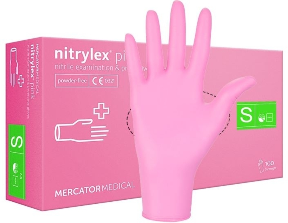 Рукавиці нітрилові Mercator Medical р.S рожеві