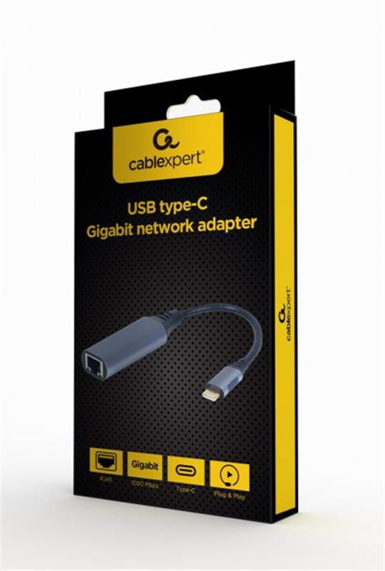 Адаптер Cablexpert USB Type-C RJ-45 M/F 0.15 м Black (A-USB3C-LAN-01)