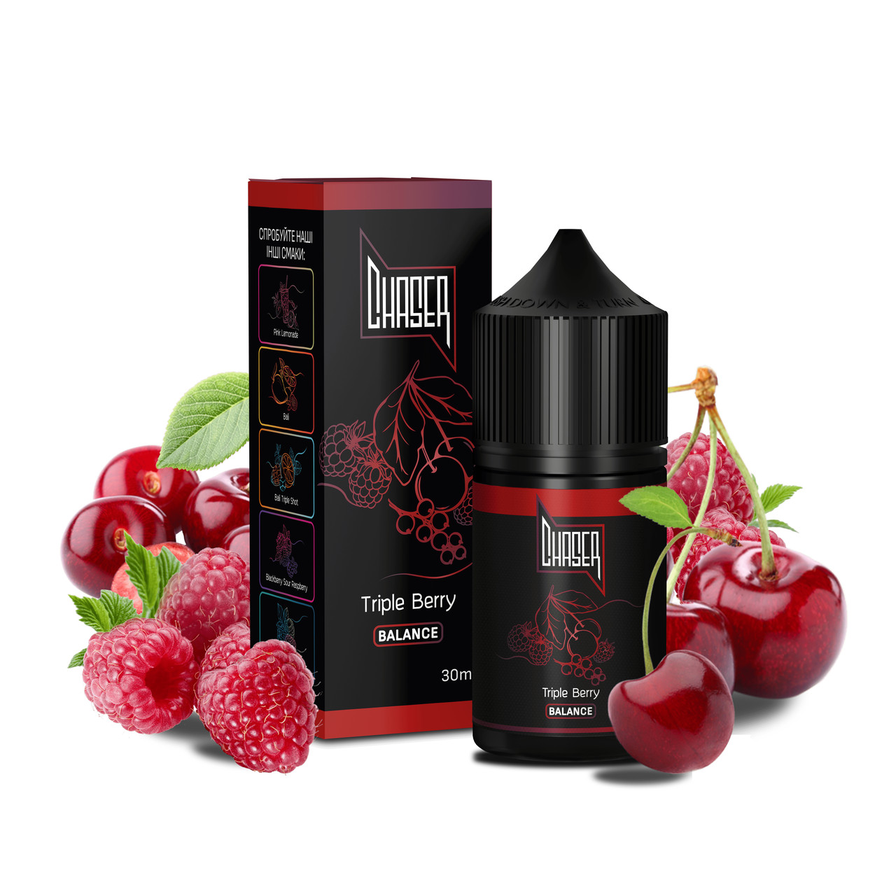 Солевая жидкость для вейпа CHASER Black Balance: TRIPLE BERRY 30 ml 50 mg Ягоди кисло сладкие (15291-hbr)