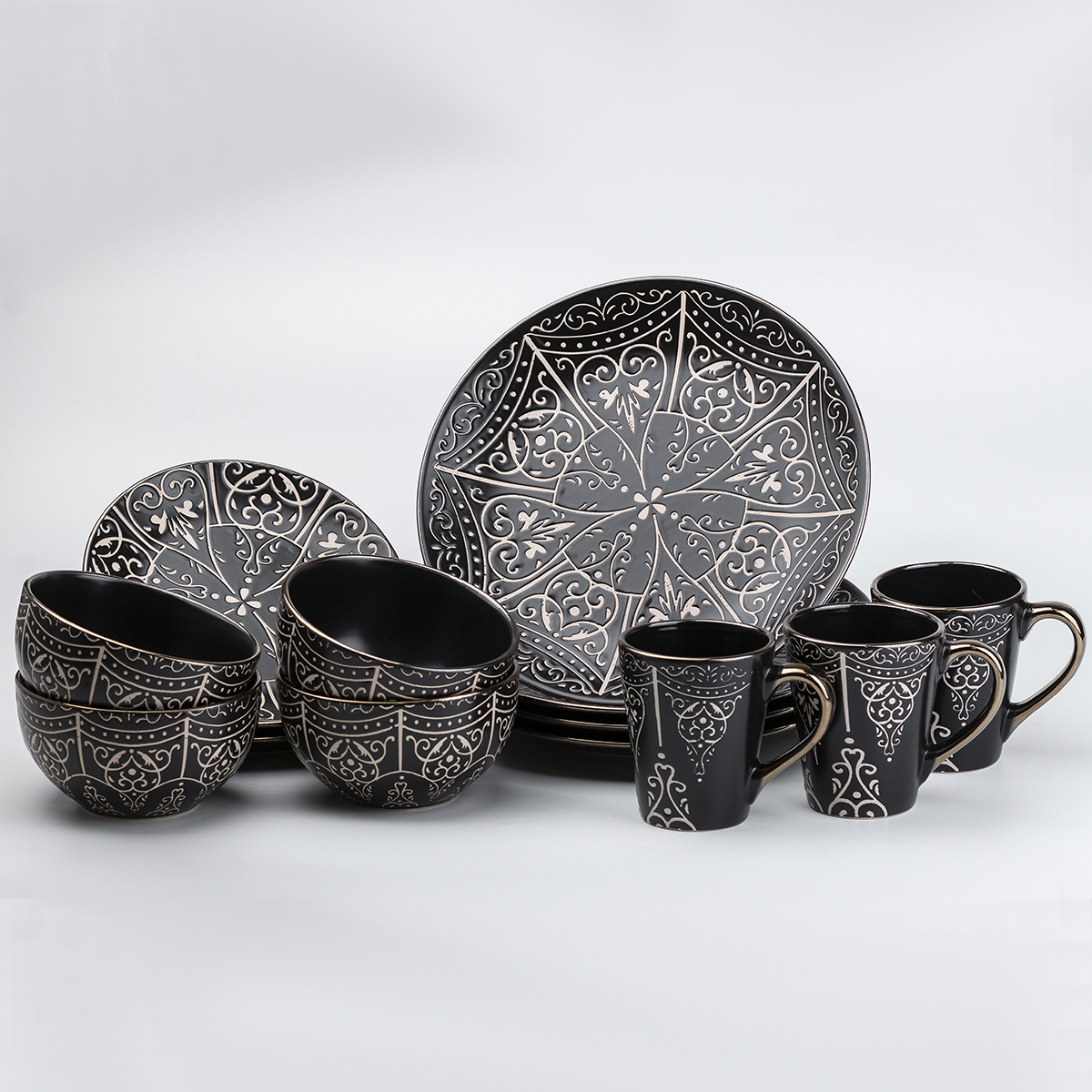 Столовый сервиз на 4 персоны керамический TS Kitchen Vintage черный (HP20343)