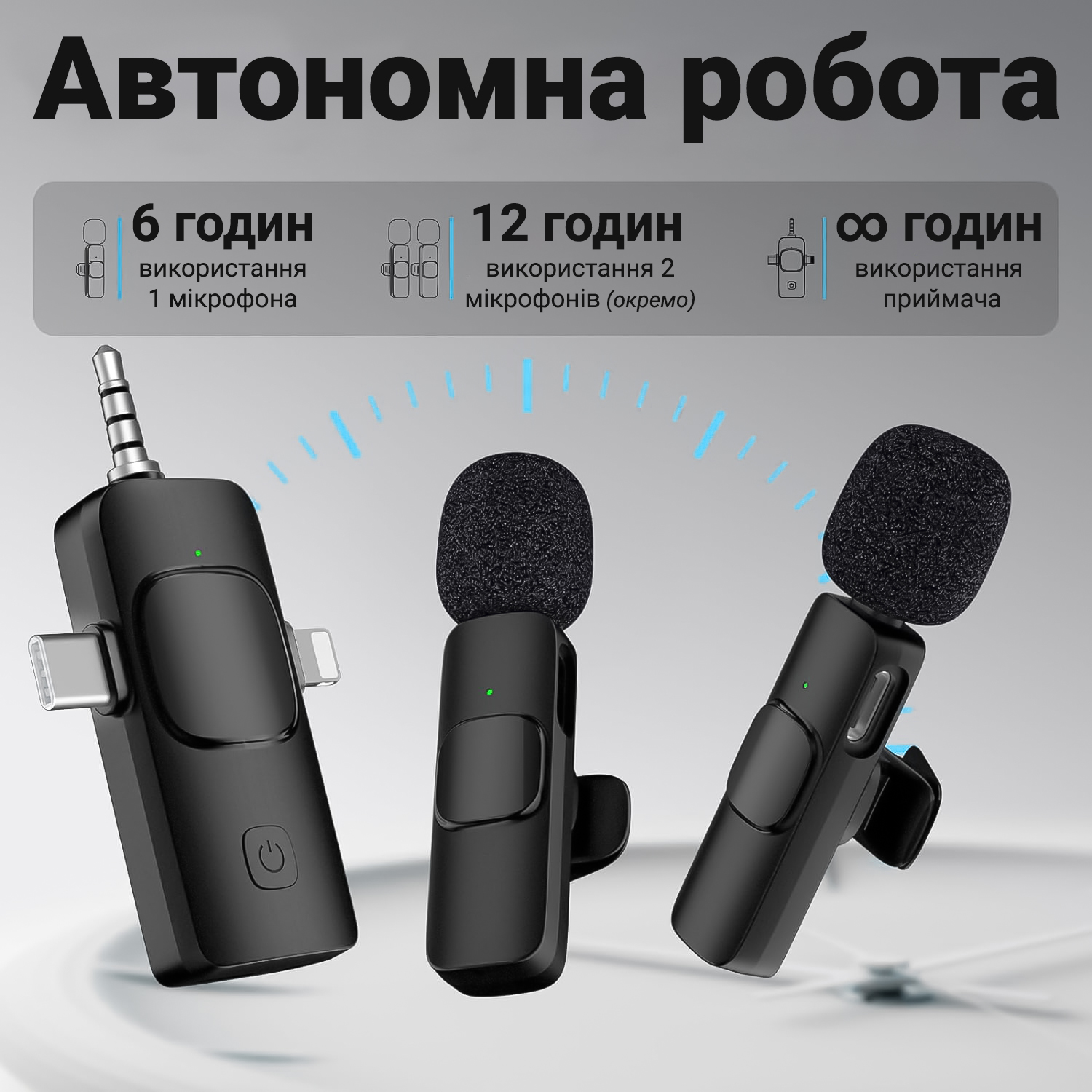 Беспроводная петличка с 2 микрофонами Savetek P29-2 3в1 Lightning+Type-C+miniJack (1214)