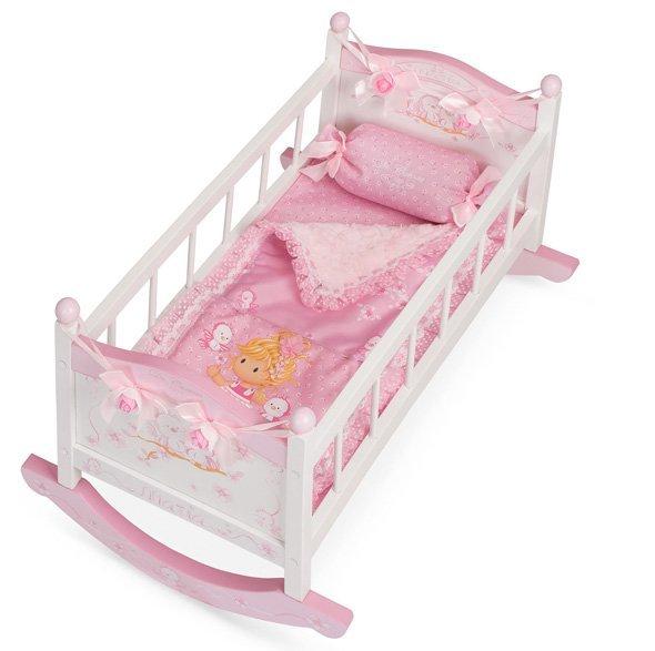 Дерев'яне ліжко для ляльки Kronos Toys 54523 Біло-рожевий (int_54523)