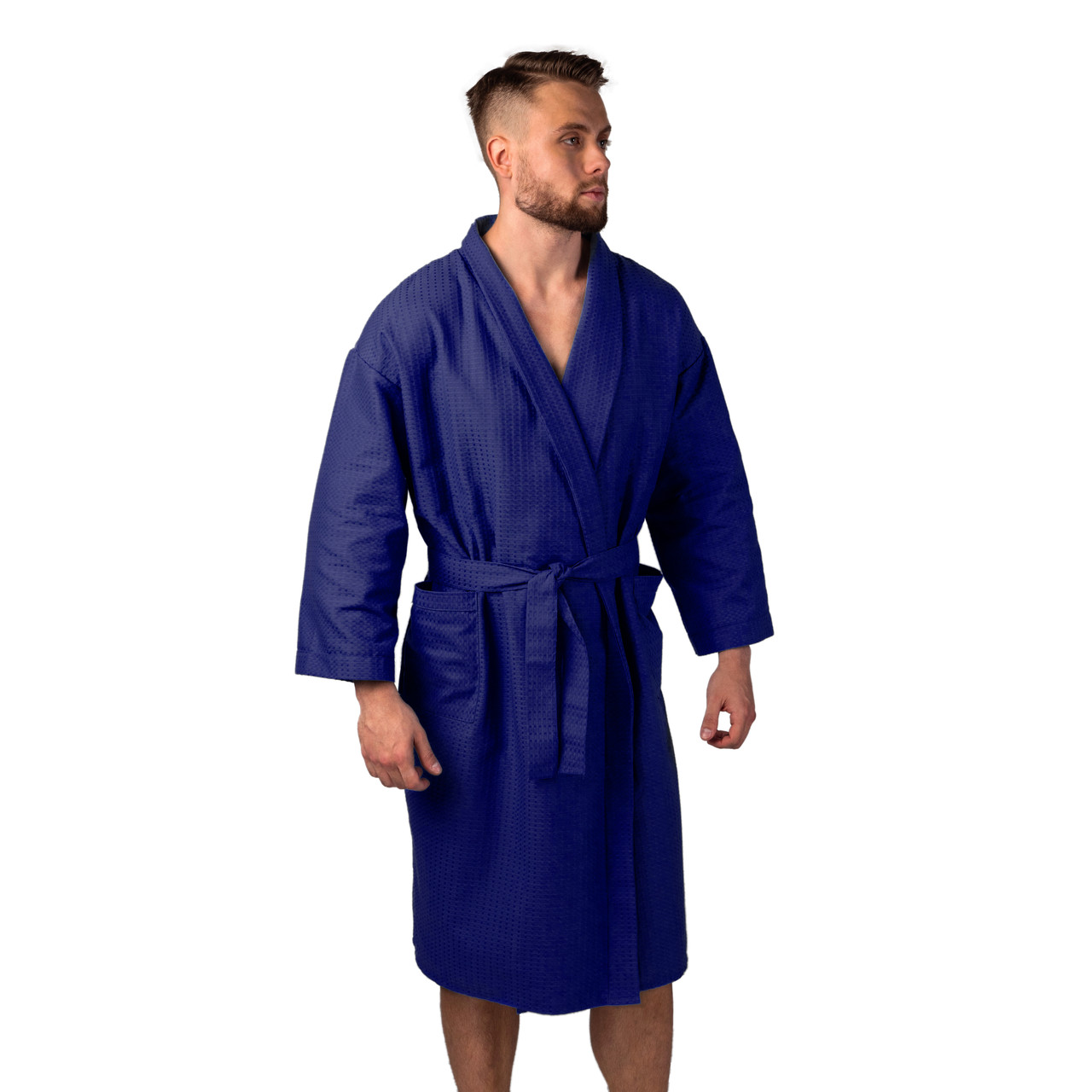 Вафельний халат Luxyart Кімоно (54-56) XL Синій (LS-459)
