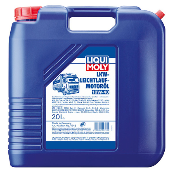 Полусинтетическое моторное масло Liqui Moly LKW Leichtlauf-Motoroil SAE 10W-40 Basic 20 л (4743)