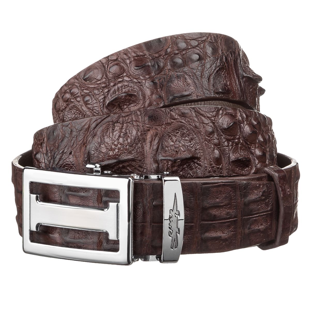Ремінь-автомат CROCODILE LEATHER 18177 з натуральної шкіри крокодила Коричневий, Коричневий