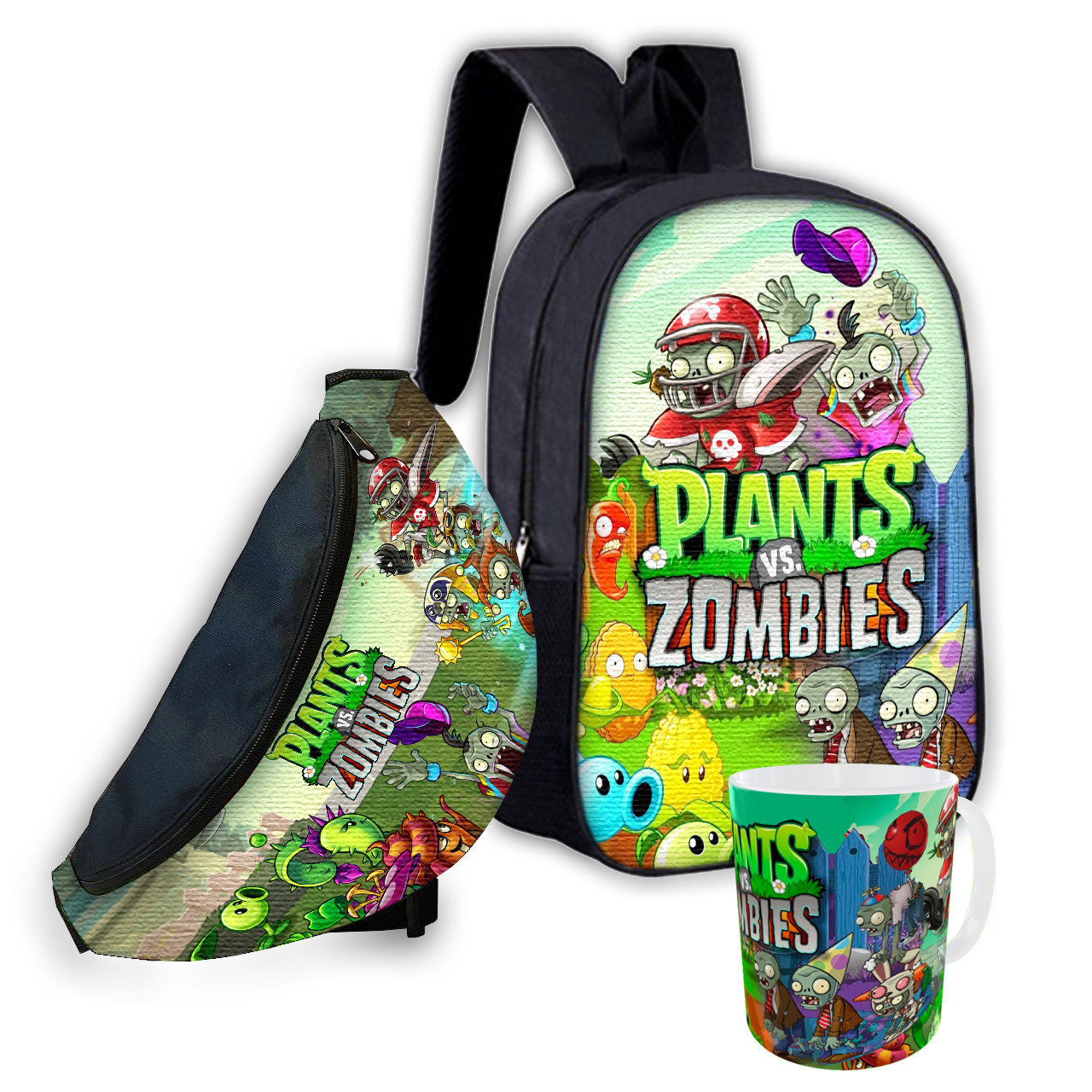 Дитячий набір Plants vs Zombies: рюкзак, сумка-бананка, кухоль 330 мл