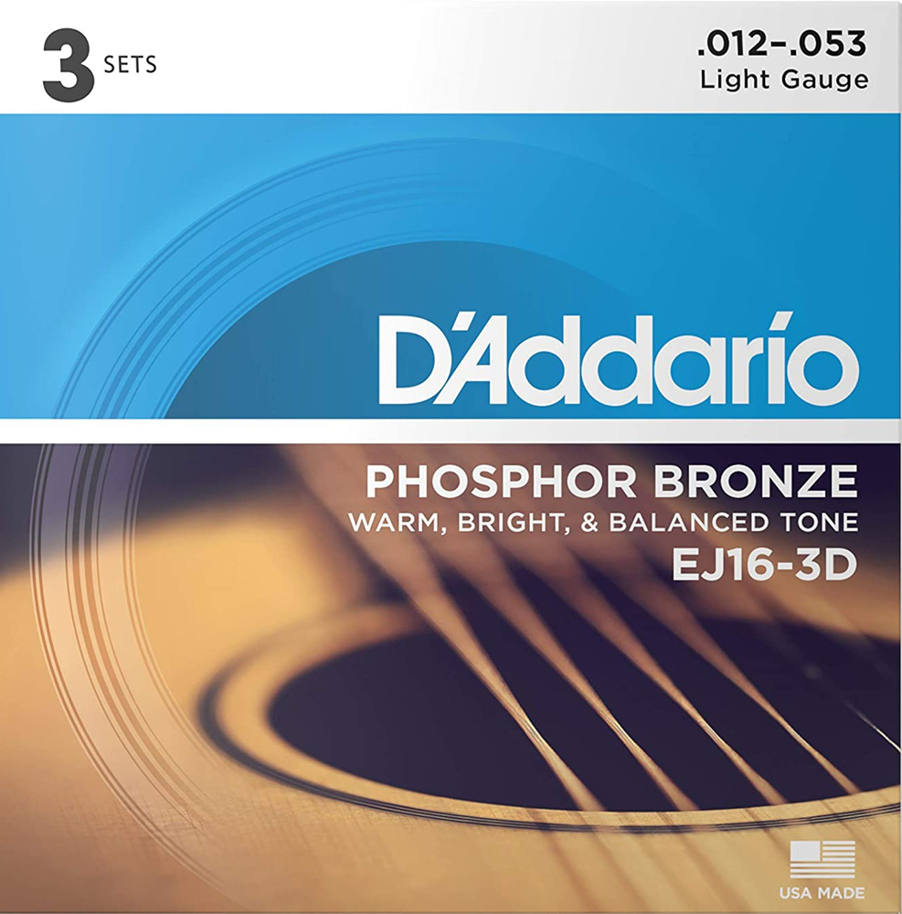 Струни для акустичної гітари 3 Sets D'Addario EJ16 3-D Phosphor Bronze Light Acoustic Guitar Strings 12/53
