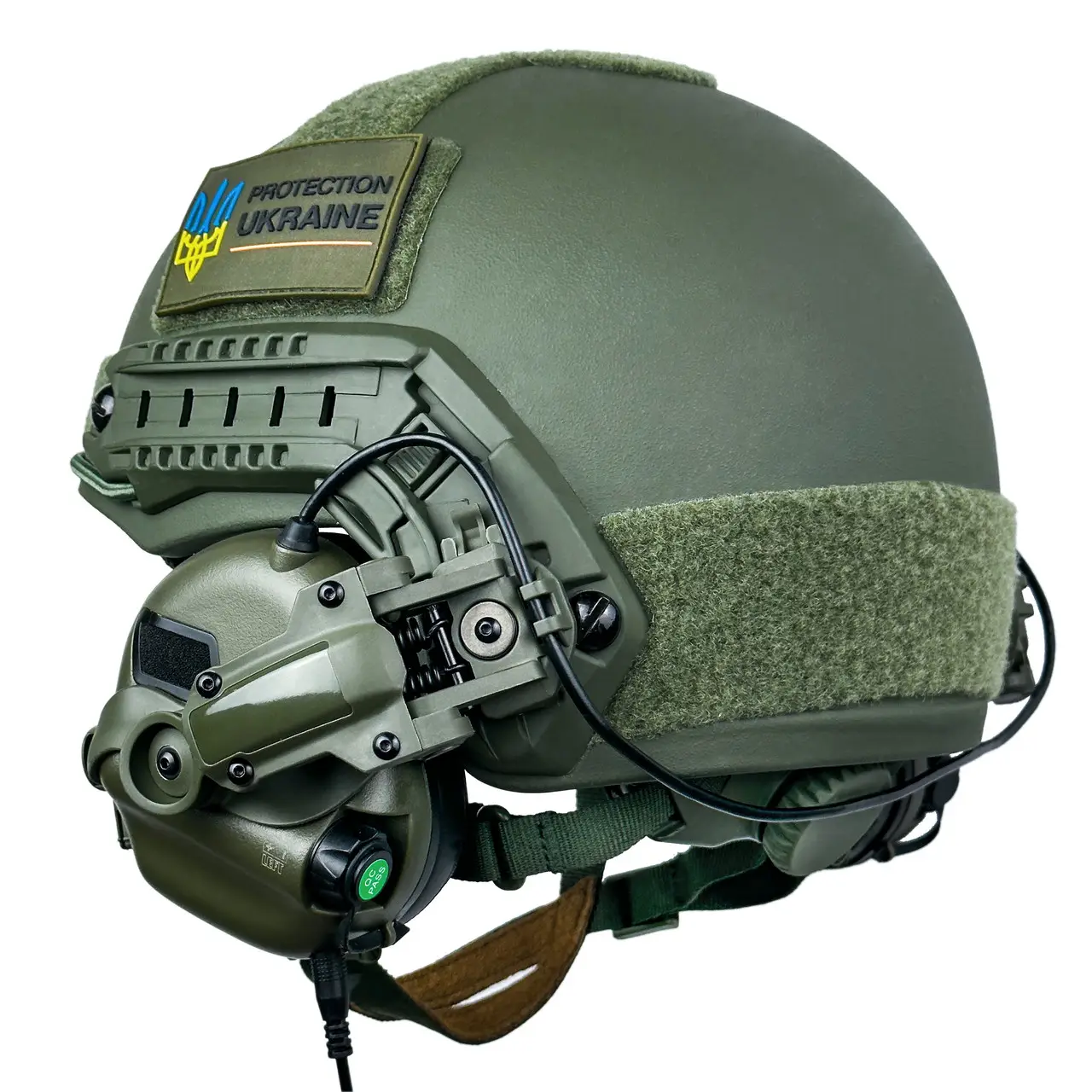 Тактический комплект шлем FAST/наушники Earmor М31/крепление Чебурашка L Оливковый