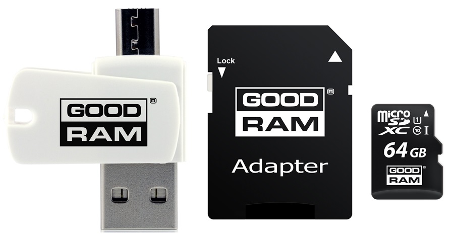 Карта пам'яті GoodRam MicroSDHC 64GB UHS-I Class 10 (M1A4-0640R12) + Adapter + CardReader (6561830)