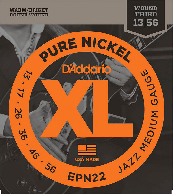 Струны для электрогитары 6 шт D'Addario EPN22 Pure Nickel Jazz Medium Electric Strings 13/56