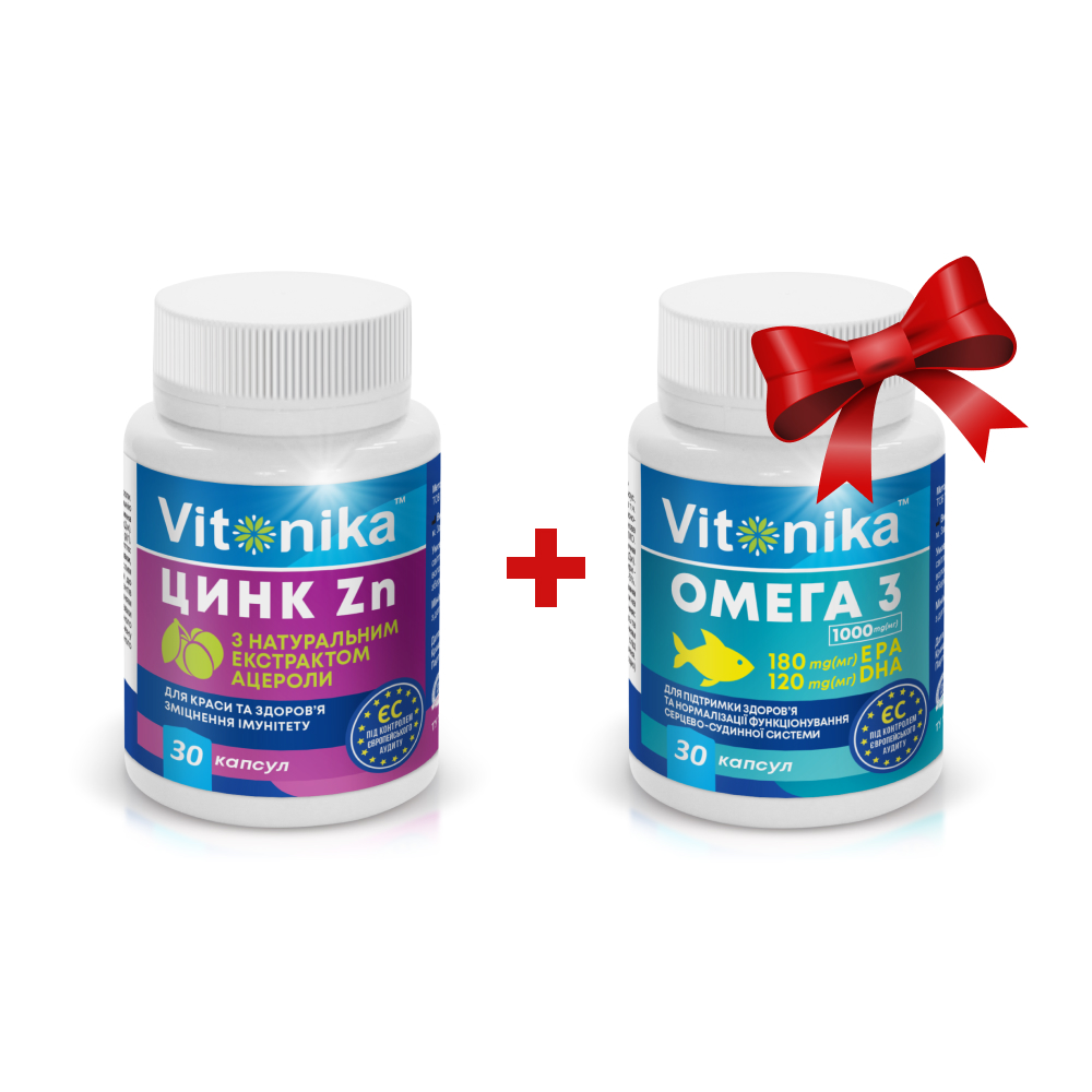 Цинк у капсулах Vitonika №30 + ОМЕГА-3 180 EPA/120 DHA 1000 мг №30
