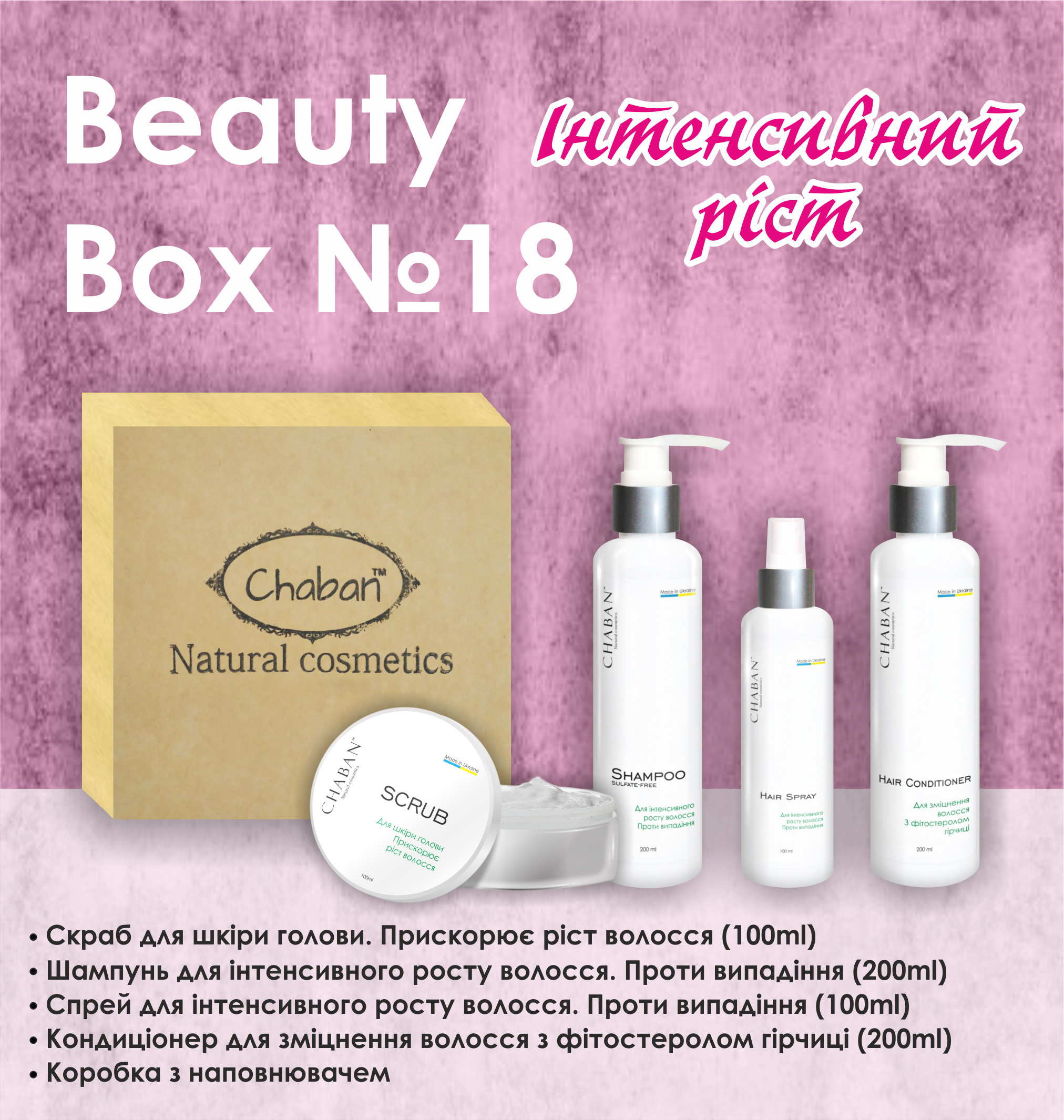 Подарунковий набір Beauty Box ТМ Chaban №18 Інтенсивний ріст