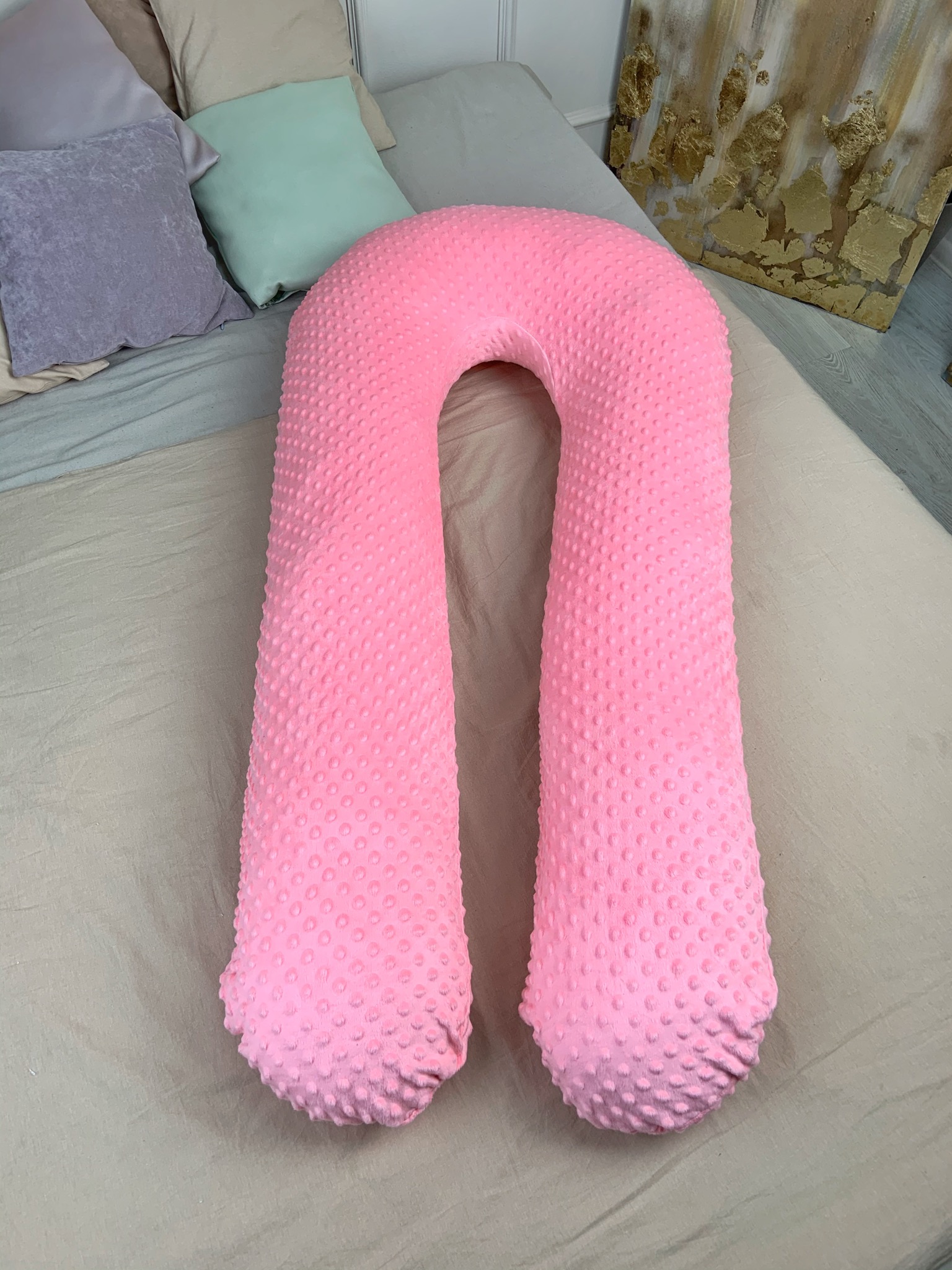 Подушка для беременных с наволочкой Coolki Минки Плюш Pink XL 120x75