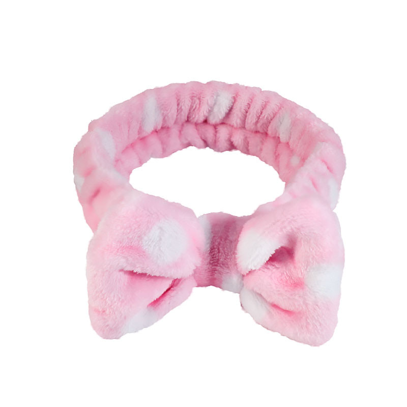 Косметична пов'язка для фіксації волосся Lesko MR03 стрічка на голову м'яка Горошок рожевий