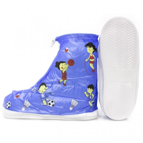 Детские резиновые бахилы Lesko на обувь от дождя Спорт M Синий (3717-12207a)