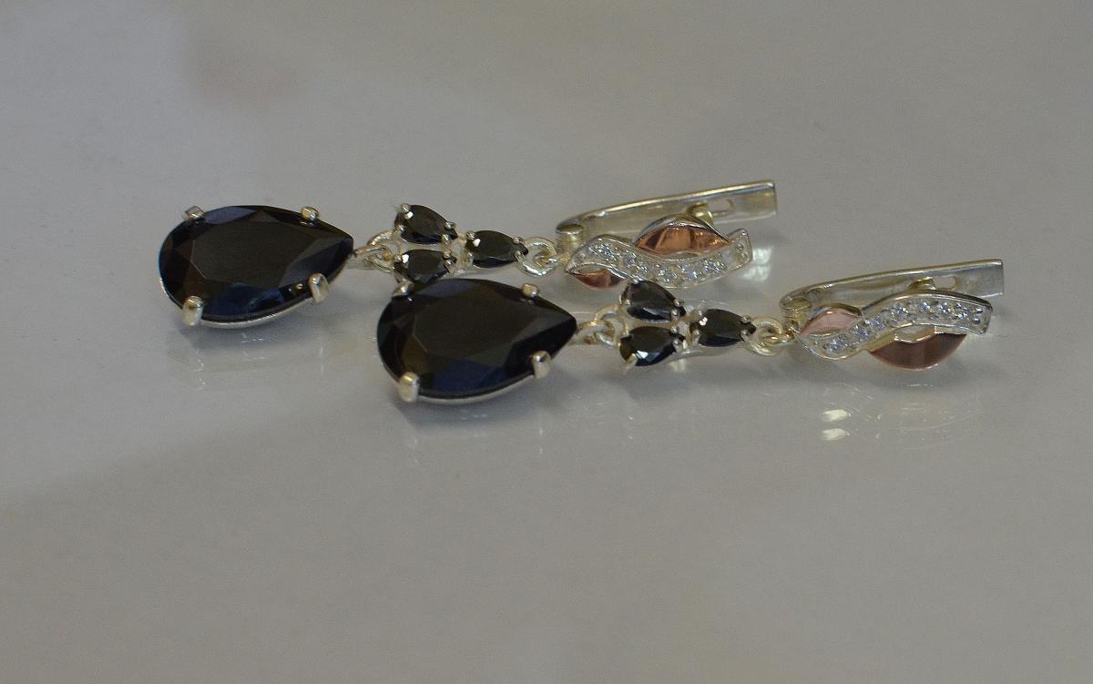 Срібні сережки з сапфіром і фіанітами 099s-12 Чорний (Sil-683)