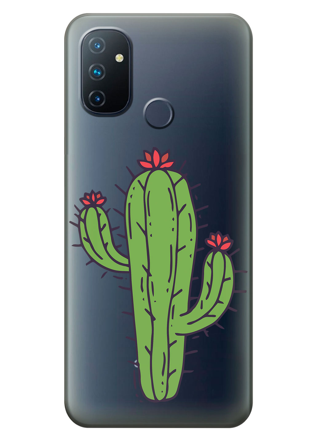 Прозрачный силиконовый чехол iSwag для OnePlus Nord N100 с рисунком - Тропический кактус (KS14621)