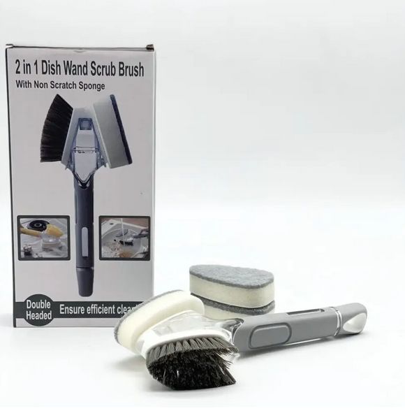 Щетка с дозатором для мытья посуды UKC Dish Wand Scrub Drush 2в1 Серый