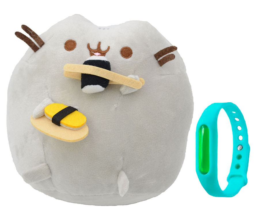 Набір М'яка іграшка Pusheen cat з суші Gray і дитячий силіконовий браслет від комарів (n-1088)