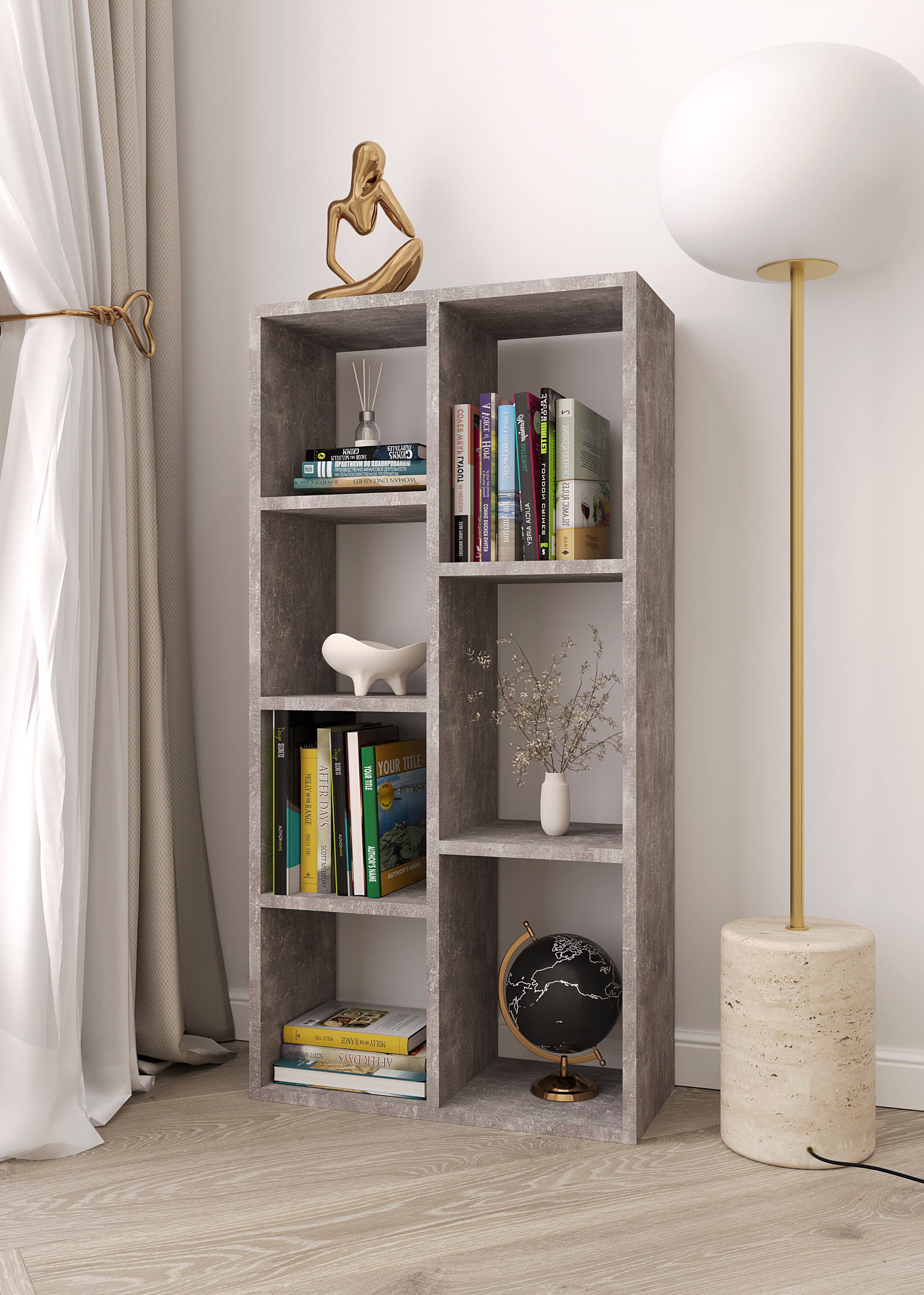 Стеллаж для книг и декора на 7 ячеек No Brand P-34 495x230x1006 мм Бетон (id_268607)