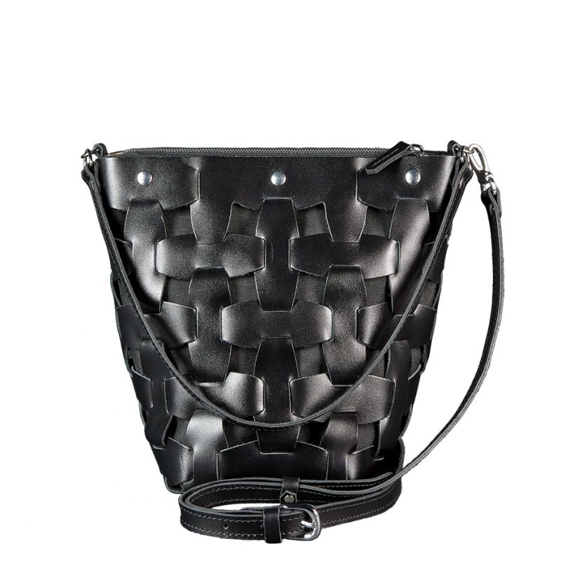 Шкіряна плетена сумка жіноча BlankNote Пазл M Чорна (BN-BAG-32-ygol)