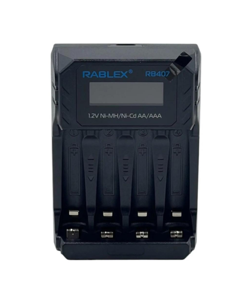 Зарядное устройство с индикатором заряда Rablex RB 407 Ni-MH/Cd АА/ААА 4 канала Черный (30151399)