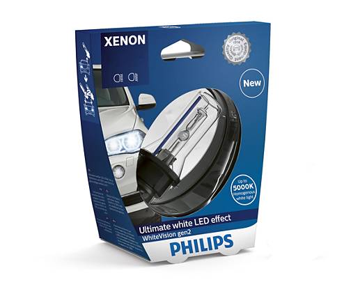 Автолампа ксенон PHILIPS 85415WHV2S1 D1S 85V 35W PK32d-2 WhiteVision gen2 5000K