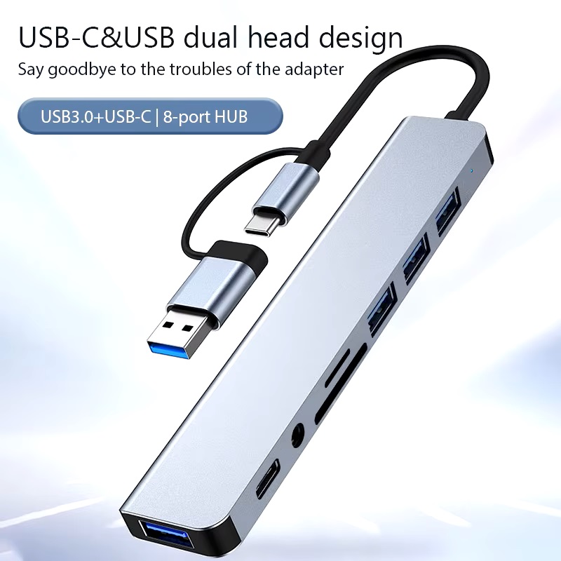 USB хаб 8 в 1 концентратор высокоскоростной Qukam Type-C Серый