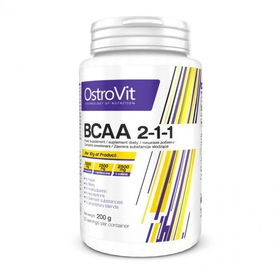 Аминокислота BCAA для спорта OstroVit BCAA 2-1-1 200 g /20 servings/ Pure