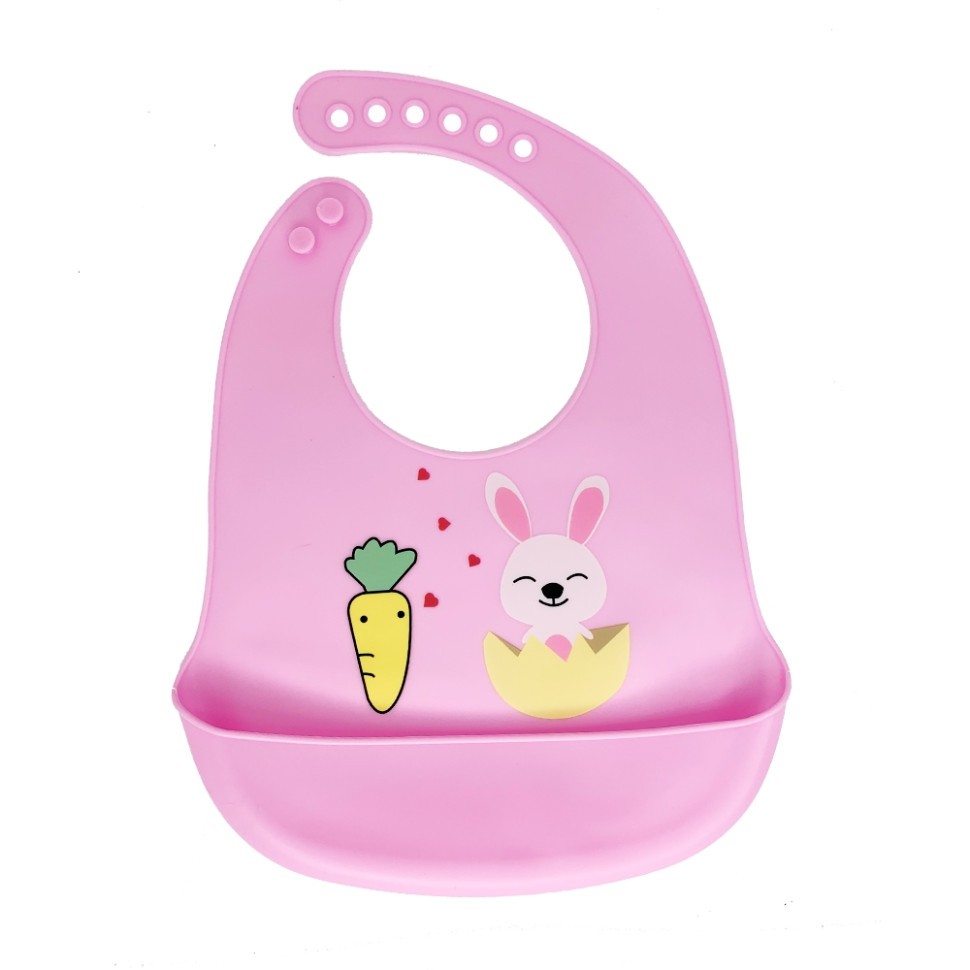 Слюнявчик силиконовый "Зайка" Mega Zayka MGZ-0611(Pink) с карманом