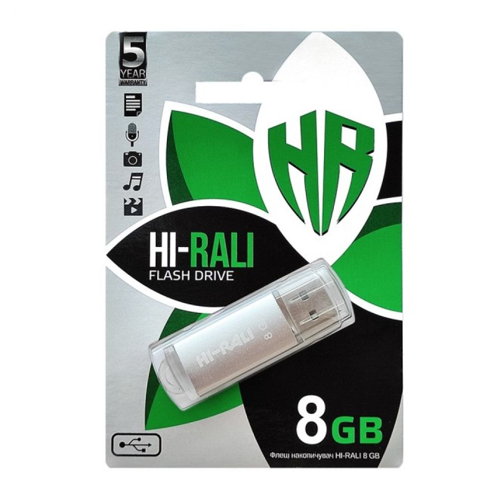 Флеш память Hi-Rali Rocket USB 2.0 8GB Steel