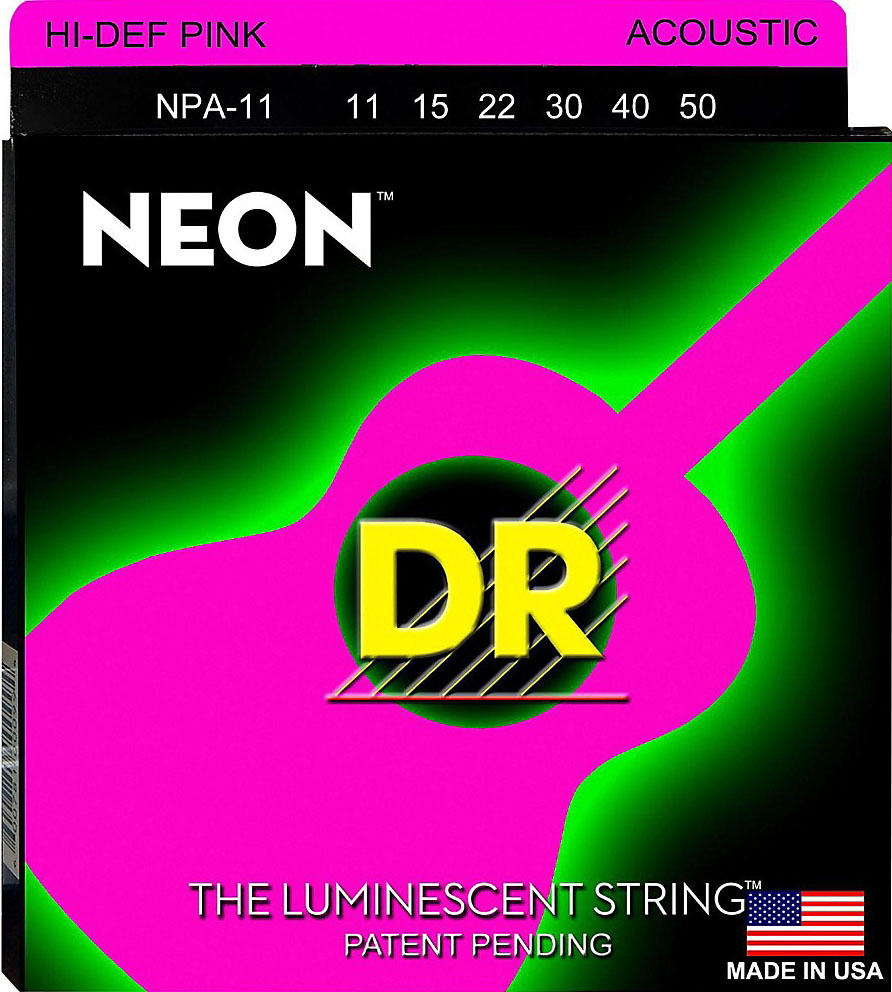 Струни для акустичної гітари DR NPA-11 Hi-Def Neon Pink K3 Coated Extra Medium-Light Acoustic Guitar Strings 11/50