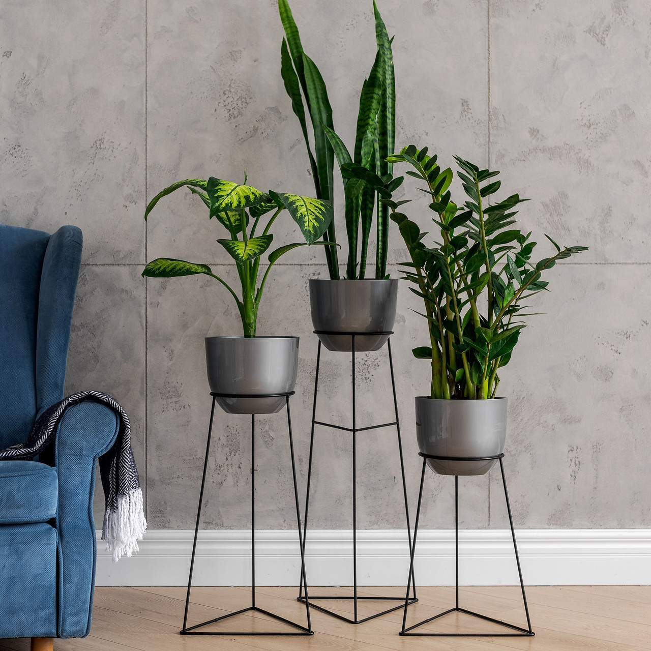 Комплект металлических подставок для цветов и вазонов Adore Décor Скандинавские 3 шт Черный