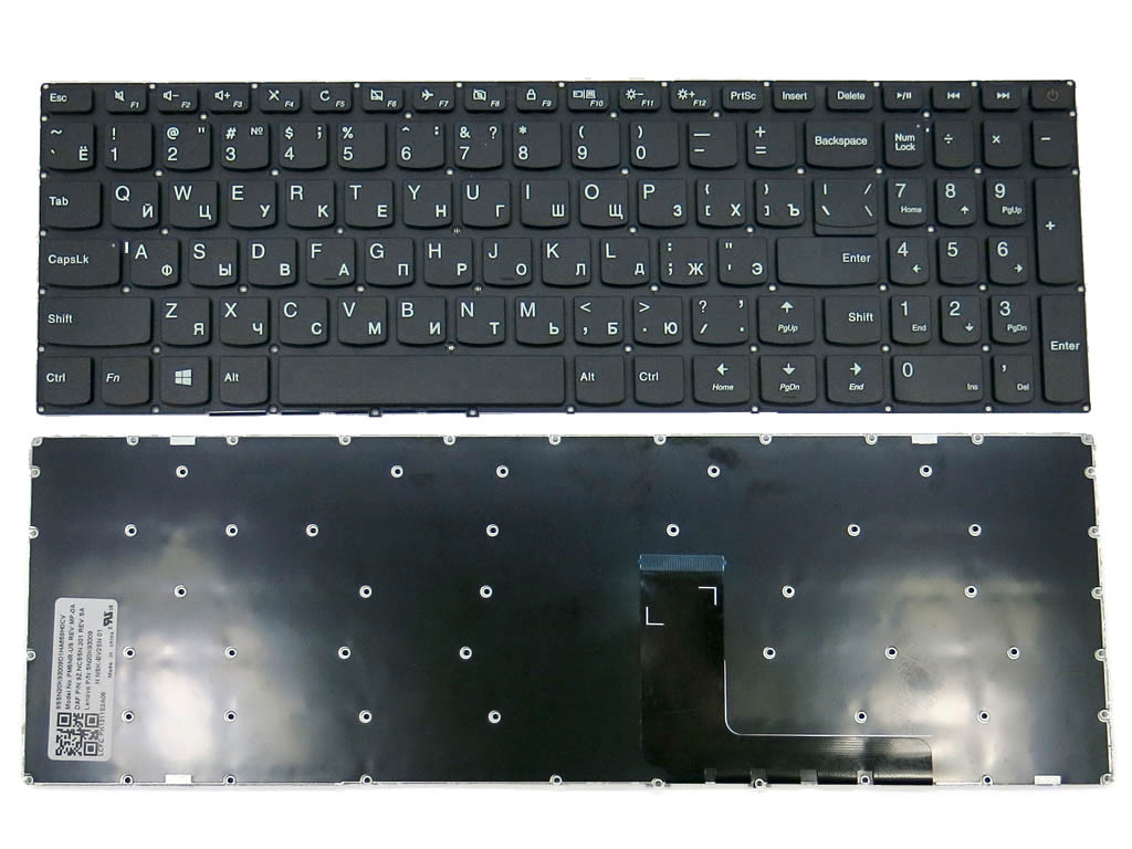 Клавіатура для ноутбука LENOVO 110-15IBR Black, RU, чорна рамка