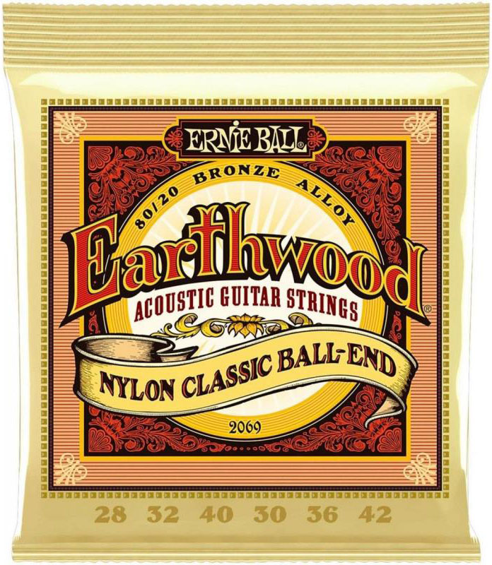Струни для класичної гітари Ernie Ball 2069 Earthwood Folk Nylon Ball End Clear and Gold