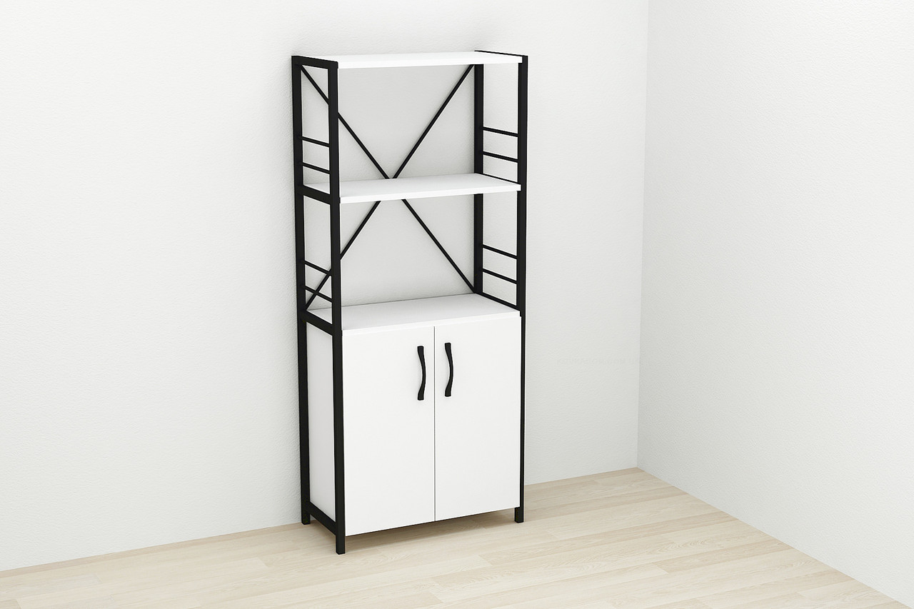 Етажерка 3/60 Ferrum-decor Серії Конект із тумбою 144x60x28 Чорний ДСП Біле (FD1021)