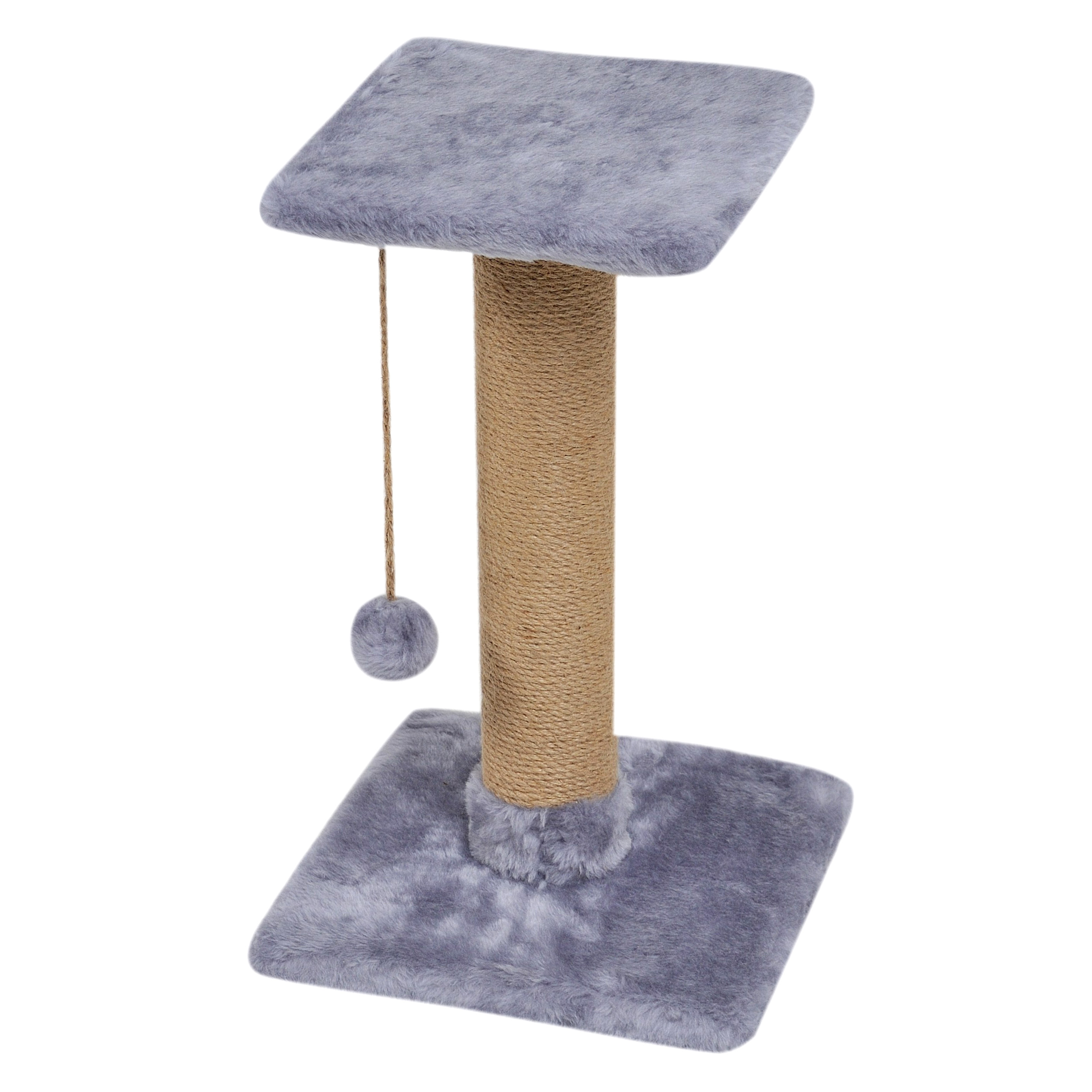 Когтеточка-столбик Кошкин Дом с полкой 33х33х50 см (дряпка) для кошки Серый