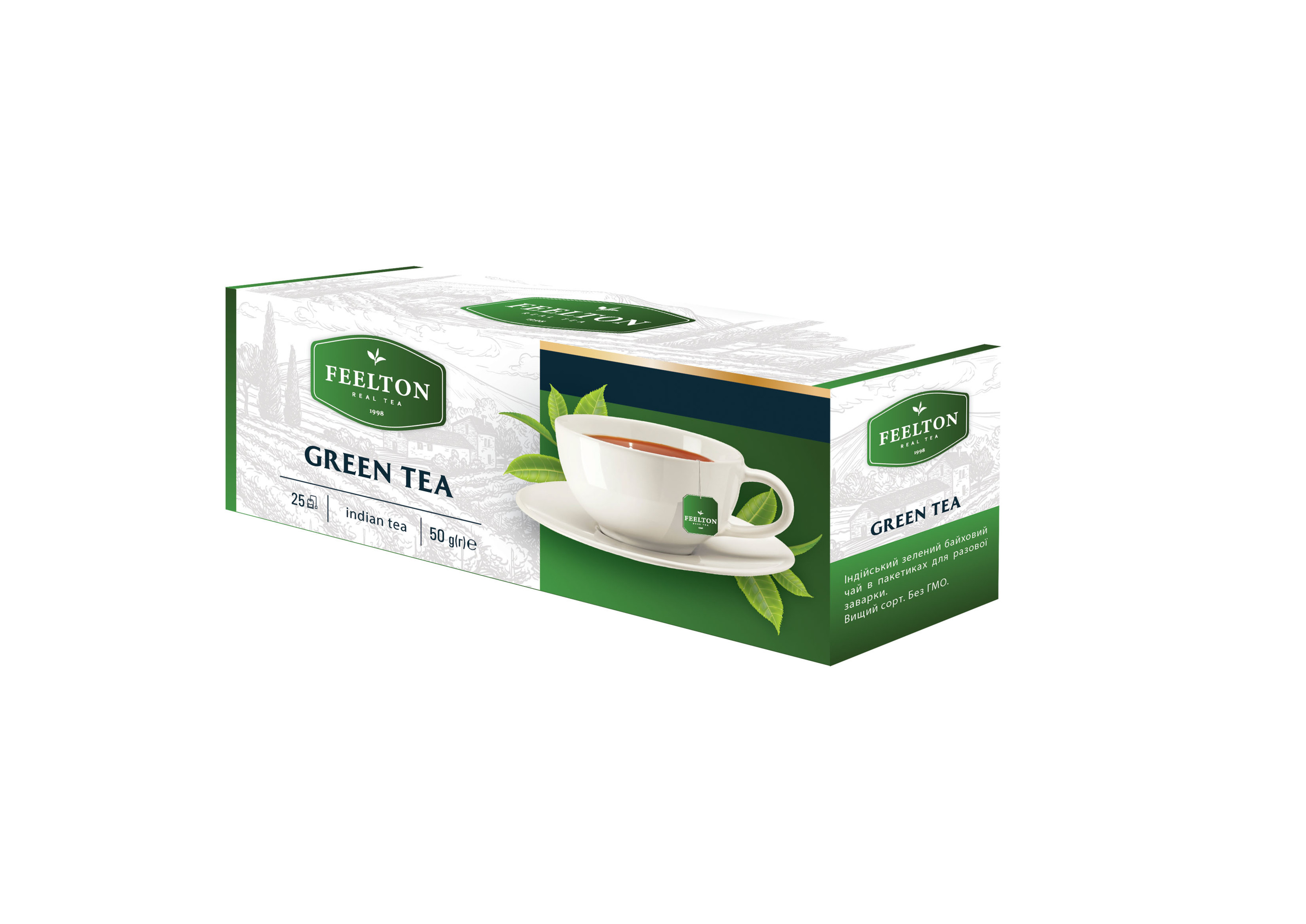 Чай зеленый Green Tea OPA Feelton в пакетиках 25 шт*2 г