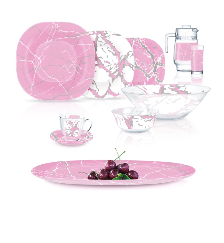 Сервиз столовый Luminarc Carine Marble Silver 46 предметов Pink (6738470)