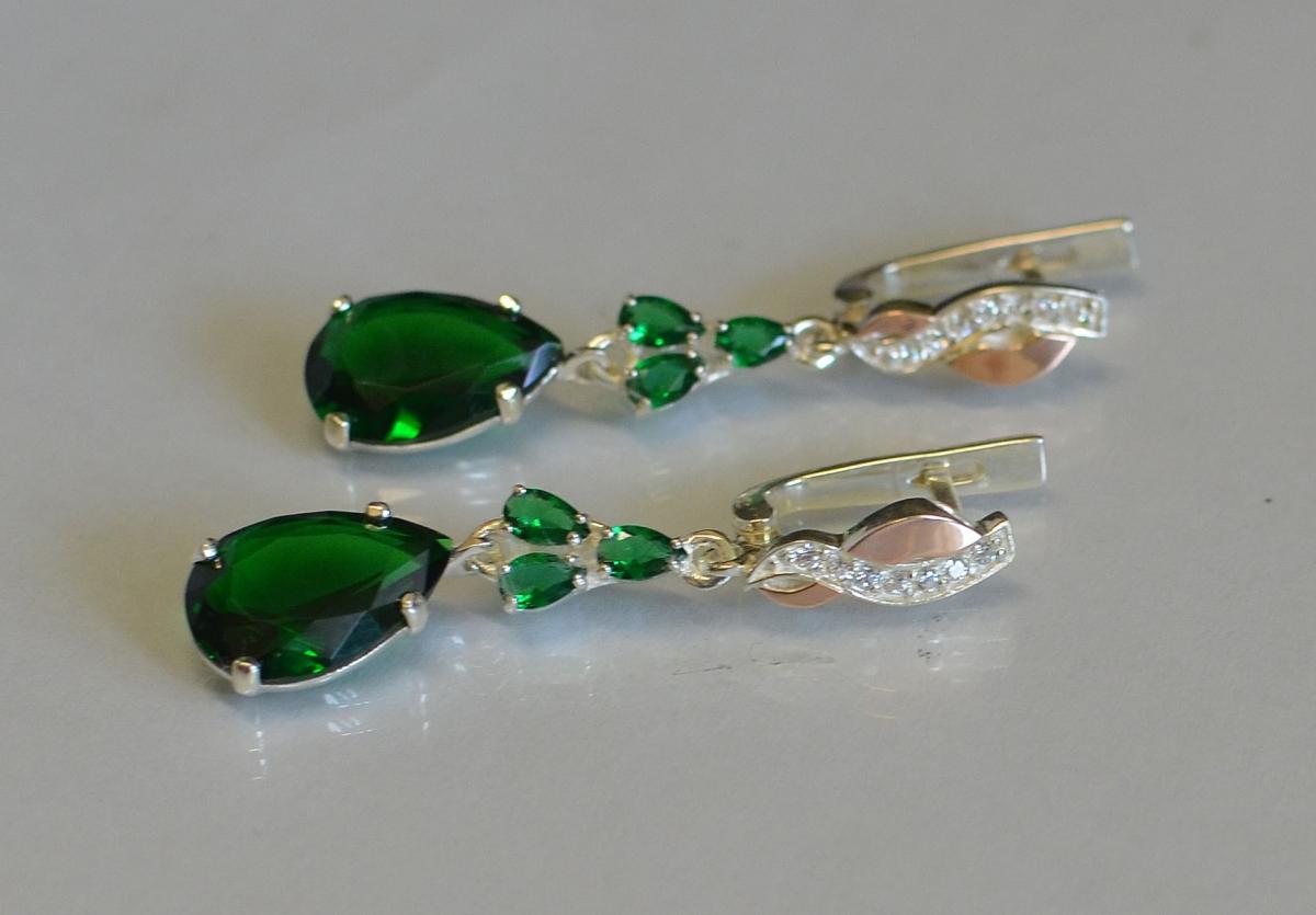 Срібні сережки з аметистом і фіанітами 099s-7 Зелений (Sil-1000)