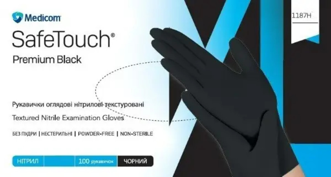 Перчатки нитриловые MEDICOM SafeTouch Premium Black р.М 100 шт Черные плотные